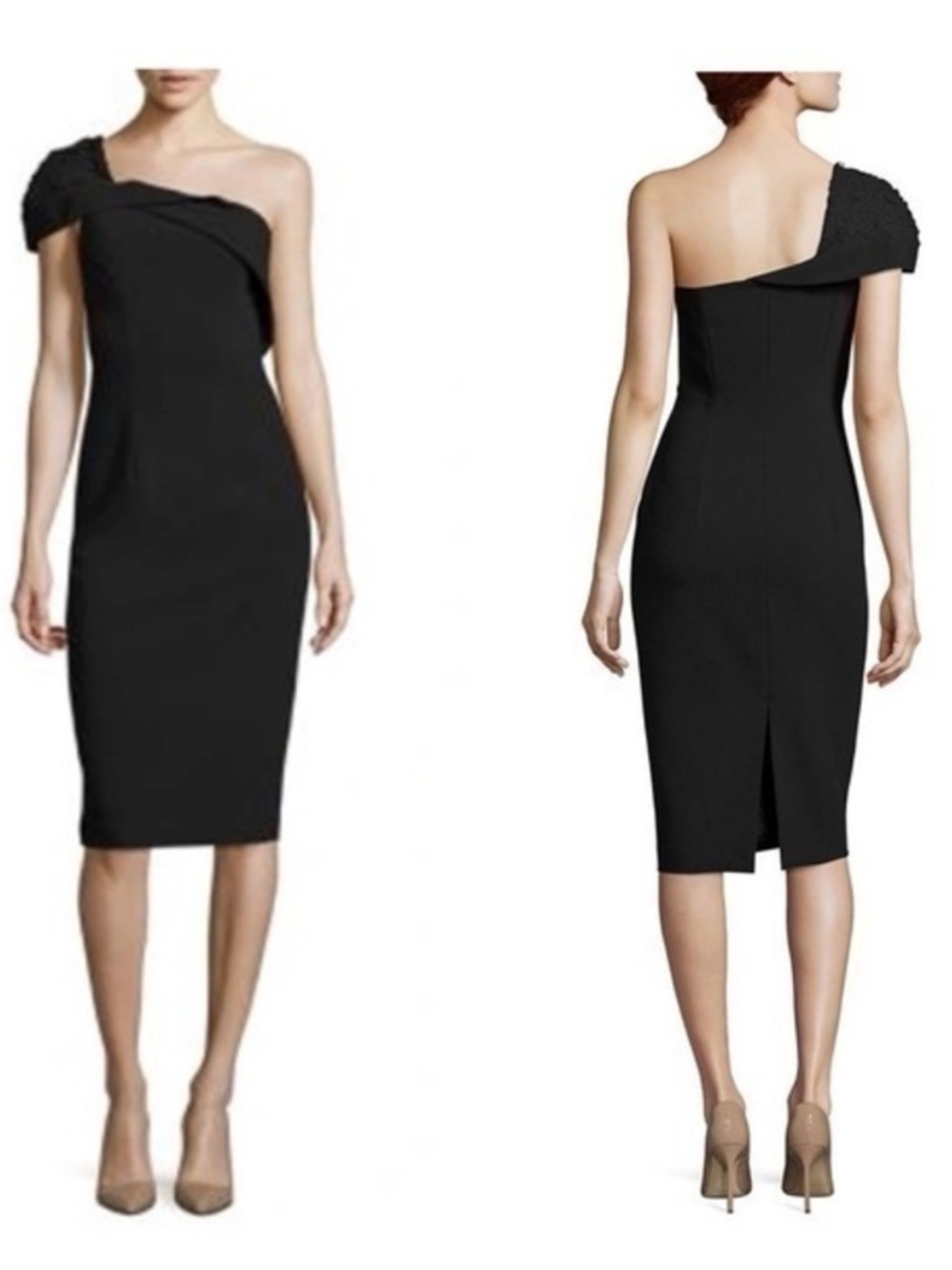 NWT Black Halo one shoulder black cocktail dress